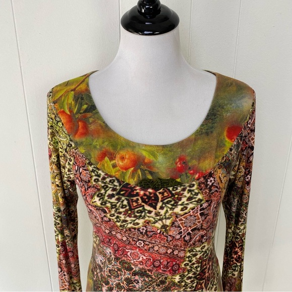 Eva & Claudi Long Sleeve Top S-M? Colorful Floral Fruit Mixed Print Whimsical - Picture 3 of 15